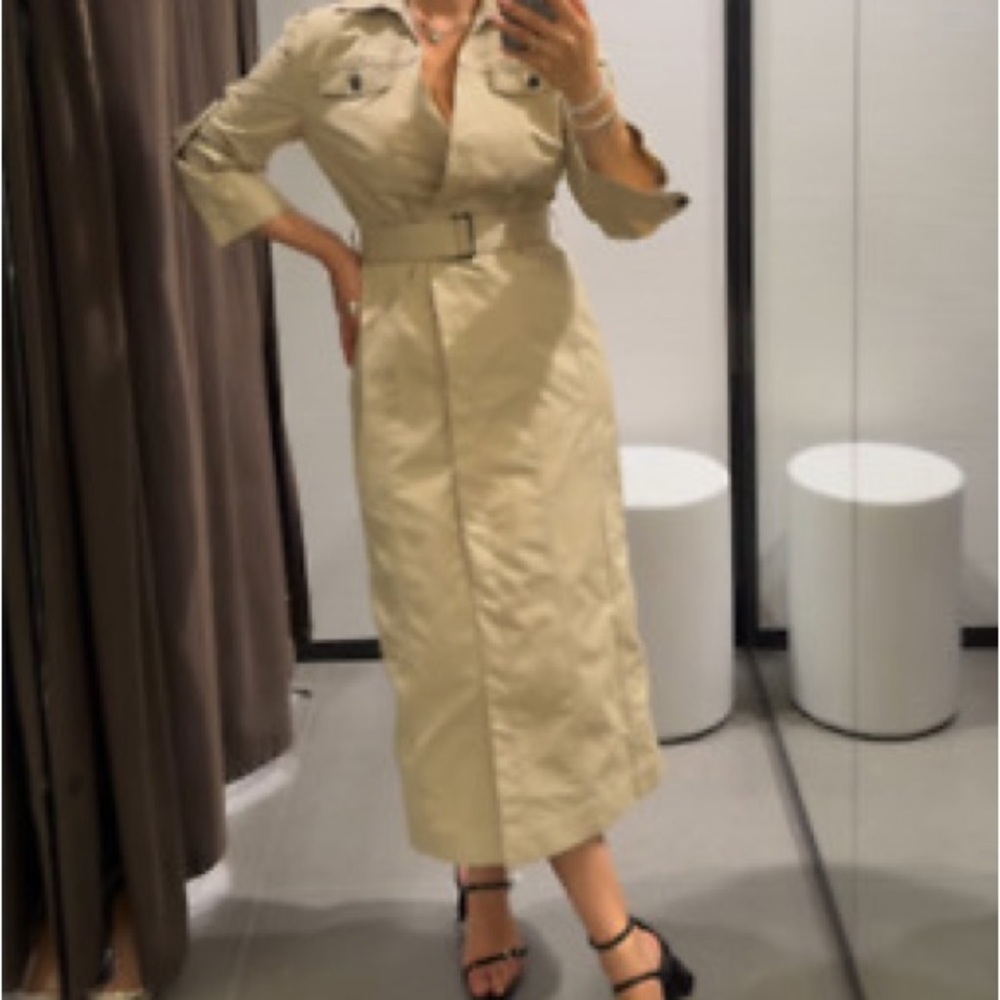 Zara Beige Belted Dress